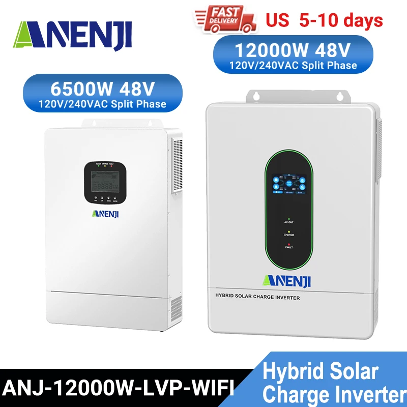 

12KW 48V Hybrid Solar Inverter 6.5KW Pure Sine Wave 120V/240V Split Phase Hybrid Solar Inverter 200A 120A Solar Charger PV 500V