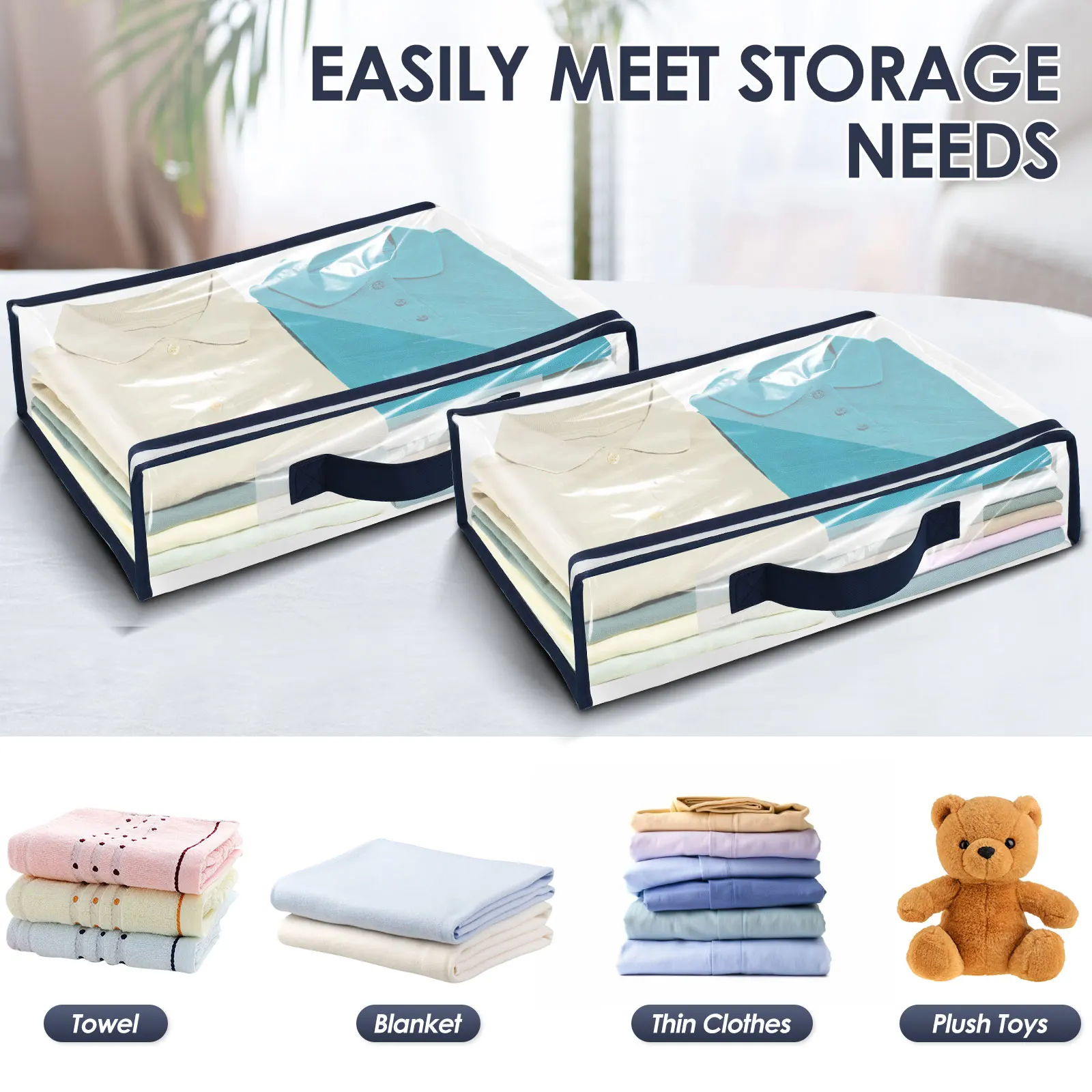 6/12Pcs Bed Sheet Storage Bags PVC Waterproof Clothes Blankets Packing Box Waterproof Dustproof Clear Zippered Pillow Bedding view 2
