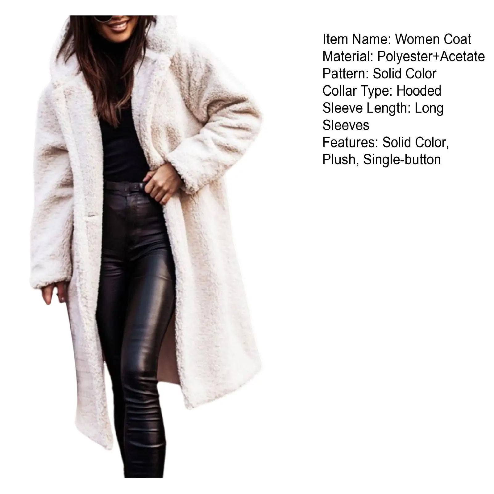 2024 Spring Wool Women\'s Long Coat Black Hooded Pocket Thick Warm Jacket Female Fleece New Trench Trendy Fashion Ladies Clothes