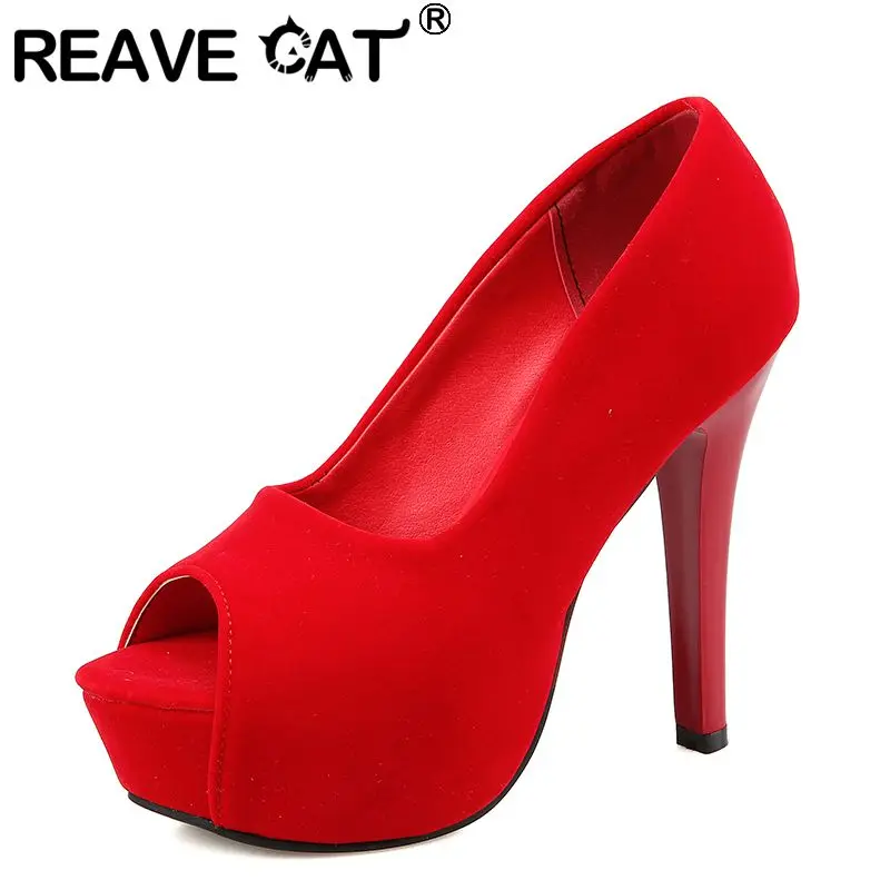 

REAVE CAT Роскошные пикантные женские сандалии с открытым носком на шпильке 12 см на платформе 4 см без шнуровки Bling модная обувь для свиданий большой размер 46 47 48