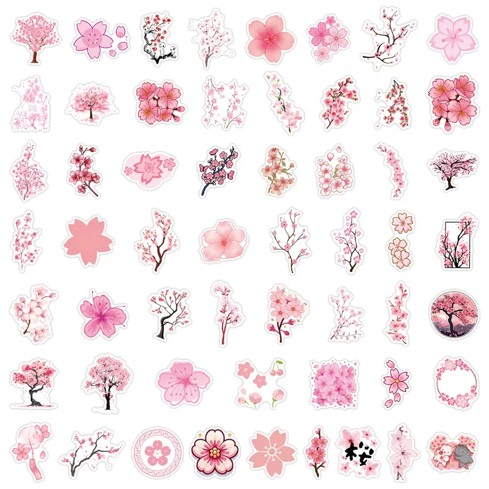 55PCS Pink Cherry Blossom Cartoon Graffiti Sticker Notebook Guitar Fridge Skateboard Waterproof Sticker Classic Kid Toys Gifts