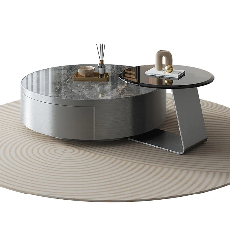 

Home Furniture Wooden Coffee Table Set Luxury Modern Round Living Room High Gloss Coffee Tables Set