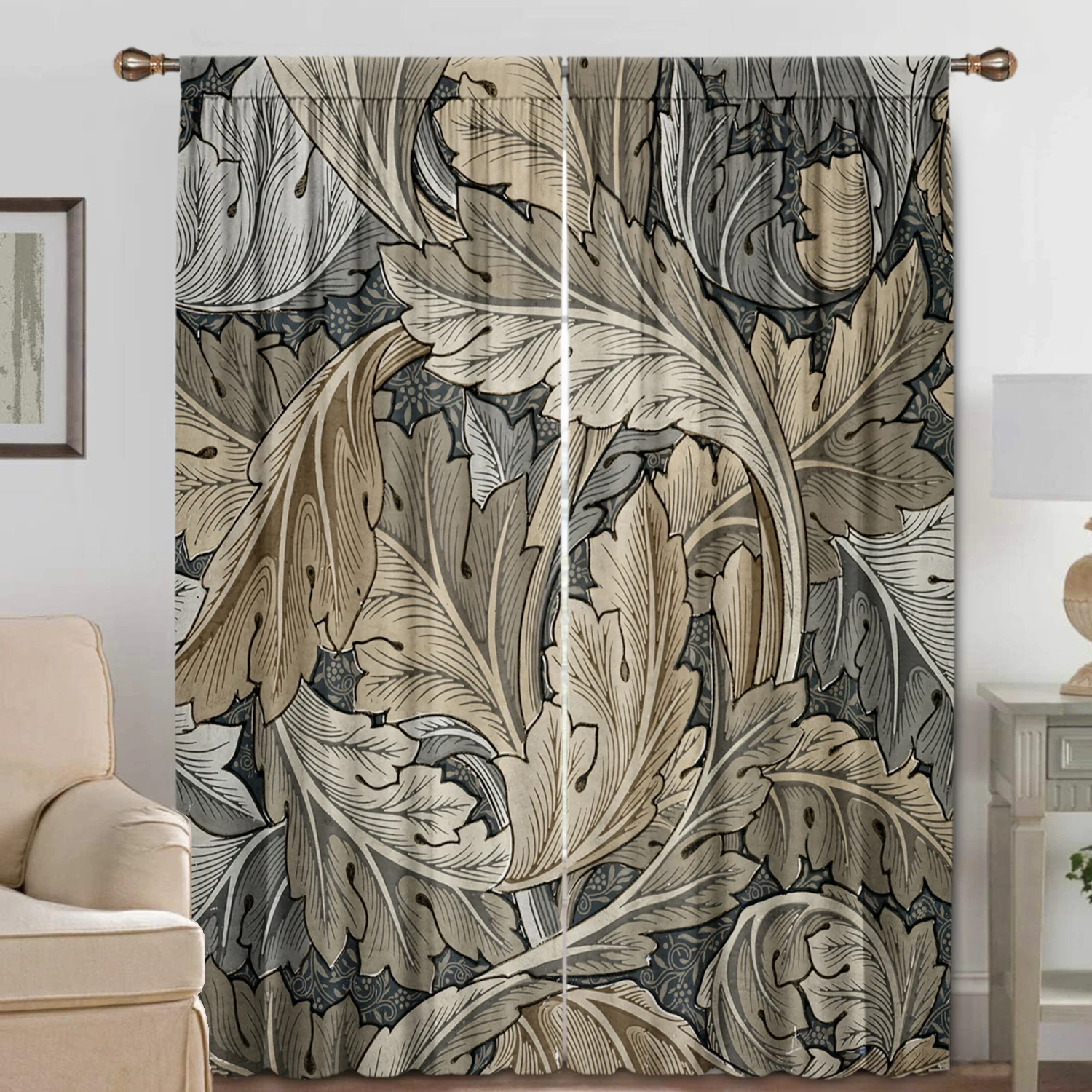 2PC Home Decoration Curtains With Retro Patterns And Rod Pockets, Kitchen, Coffee Shop, Living Room, Balcony, Garden