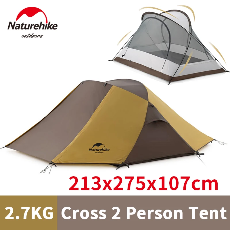 Naturehike Butterfly-Cross Structure Double Hall Tent 2 Persons Outdoor Camping 210T Polyester Cloth Waterproof Tent PU2000mm