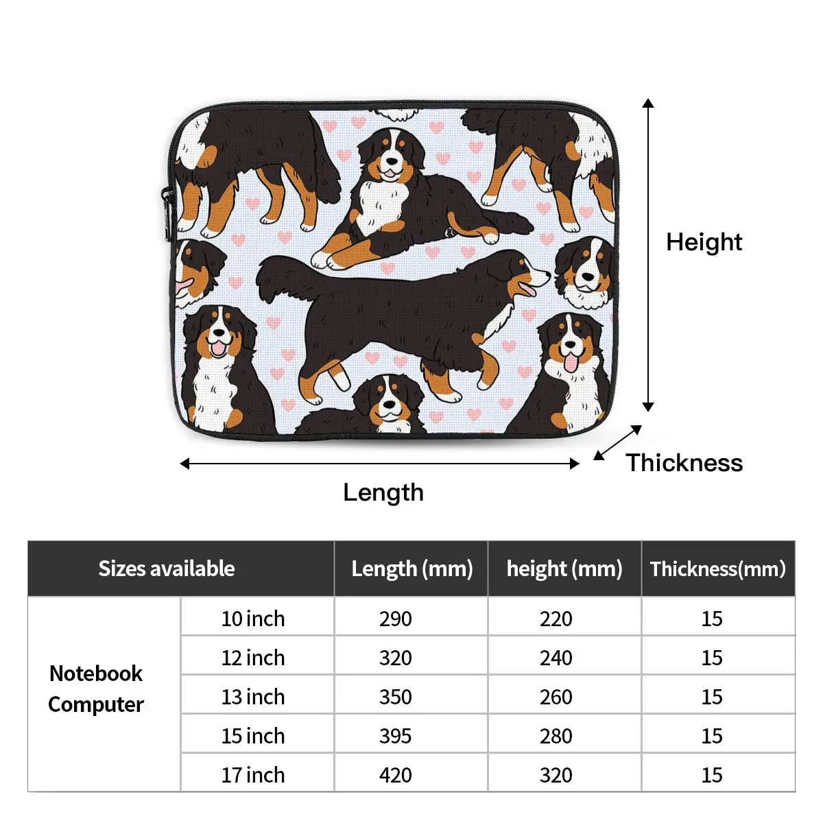 Bernese Mountain Dog Cute Illustration Pattern Notebook Laptop Bagh Notebook Sleeve Cover Bag Tablet Shockproof Case Bag