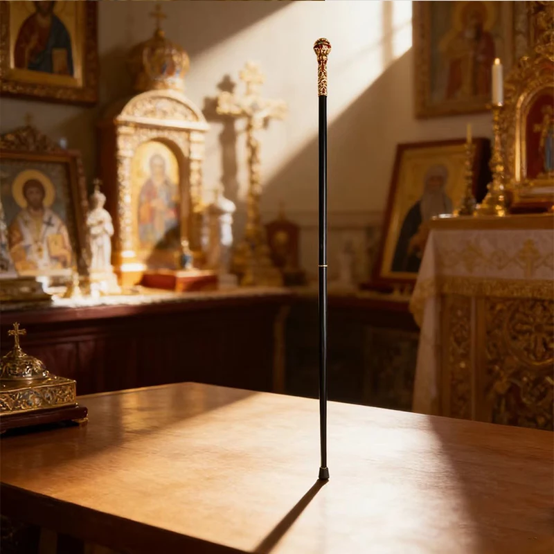 

Luxury Gold Plated Orthodox Bishop Staff with Carved Patterns for Clergy Church Liturgy Home Altar Devotion Christian Gift Decor