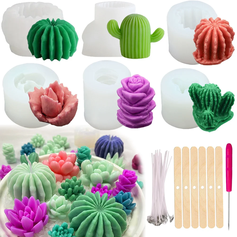 

6 шт. сочные силиконовые формы для свечей 3D сочные формы для свечей кактуса для изготовления свечей, мыла, воска, литья из смолы, формы для самостоятельного изготовления