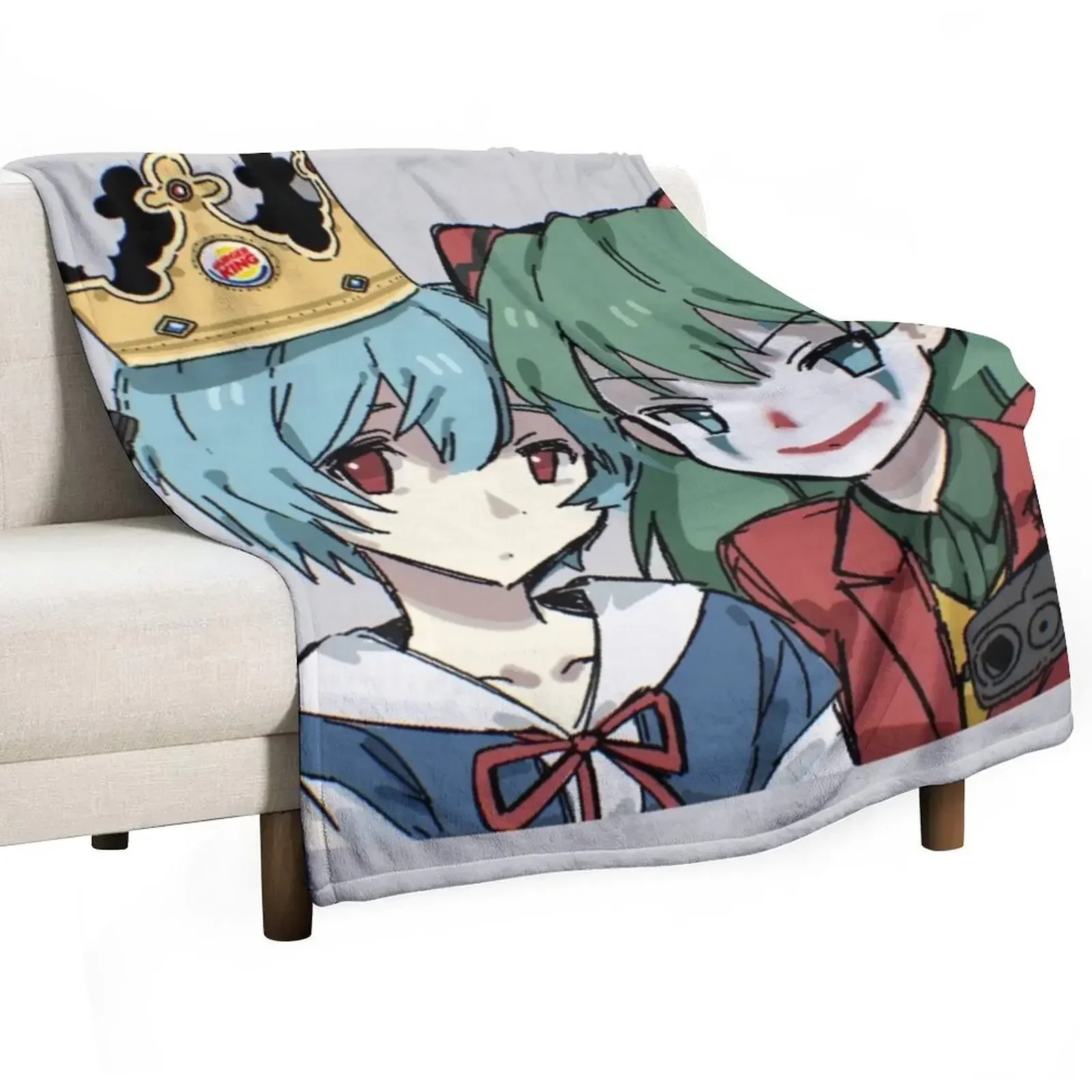 Rei and Asuka Joker and Crown Throw Blanket Flannel Fabric Camping bed plaid Blankets