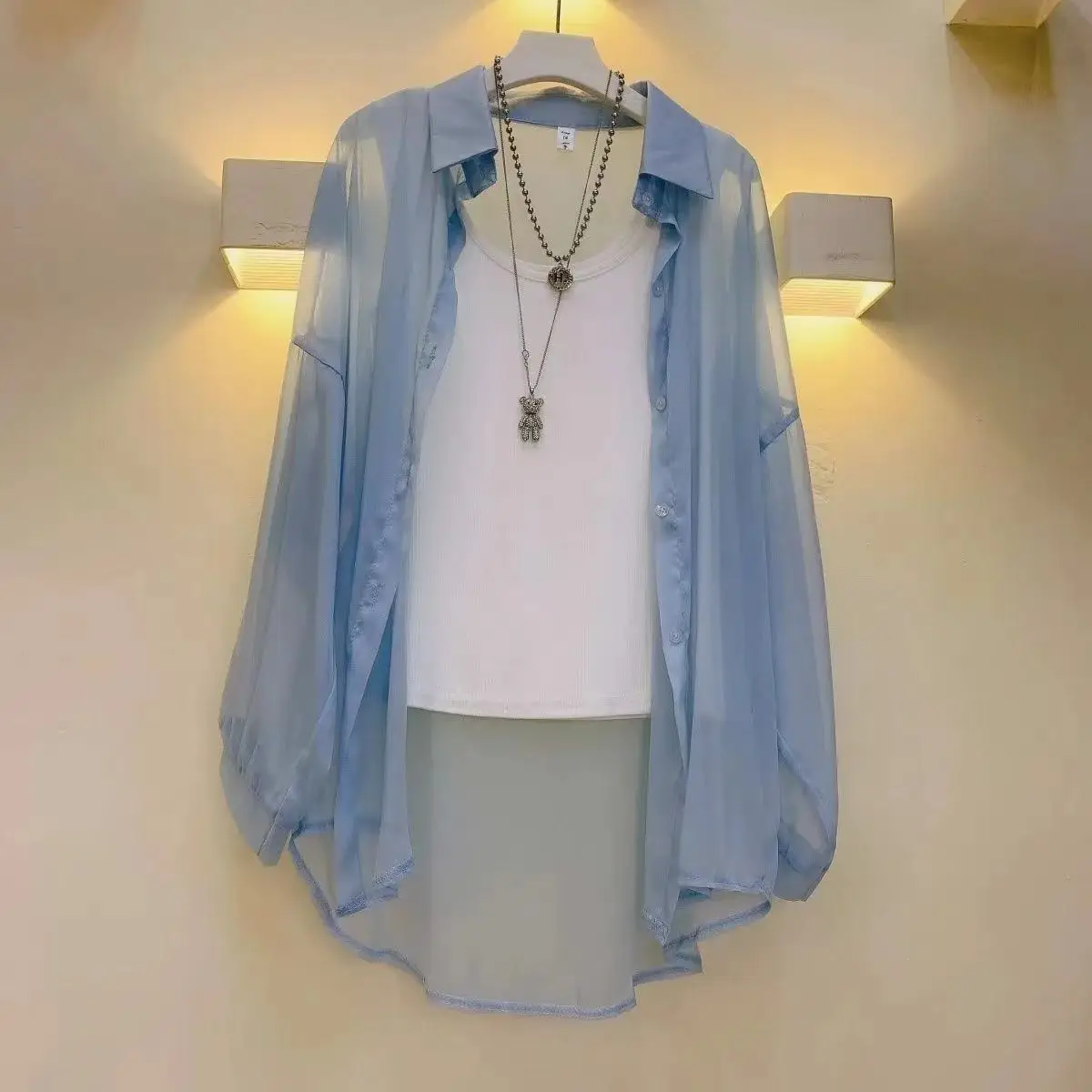 Chiffon Cardigan Sunscreen Shirt Coat Women\'s 2024 Summer New Fairy Micro-transparent Thin Shirts Top Y2K Long Sleeved Clothes