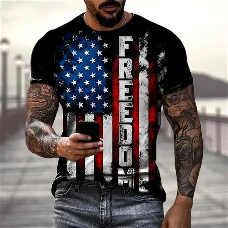 

New USA Graphic T-Shirts American Flag 3D Print Men Casual Short Sleeve T Shirt Oversized Harajuku O-Neck Tees Tops Kid Clothing