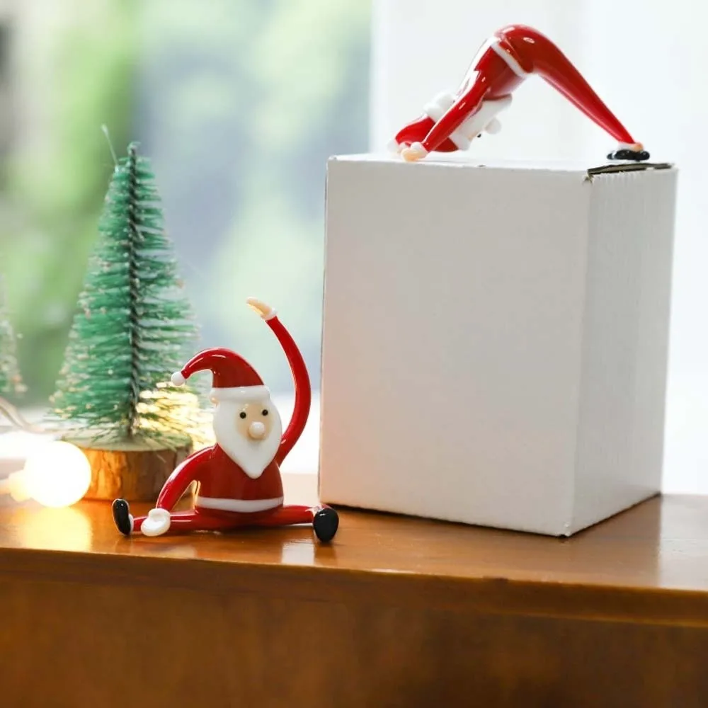 Handcrafted Glass Yoga Santa Lampwork Glossy Miniature Christmas Figurine Creative Delicate Handmade Glass Ornament Holiday Gift