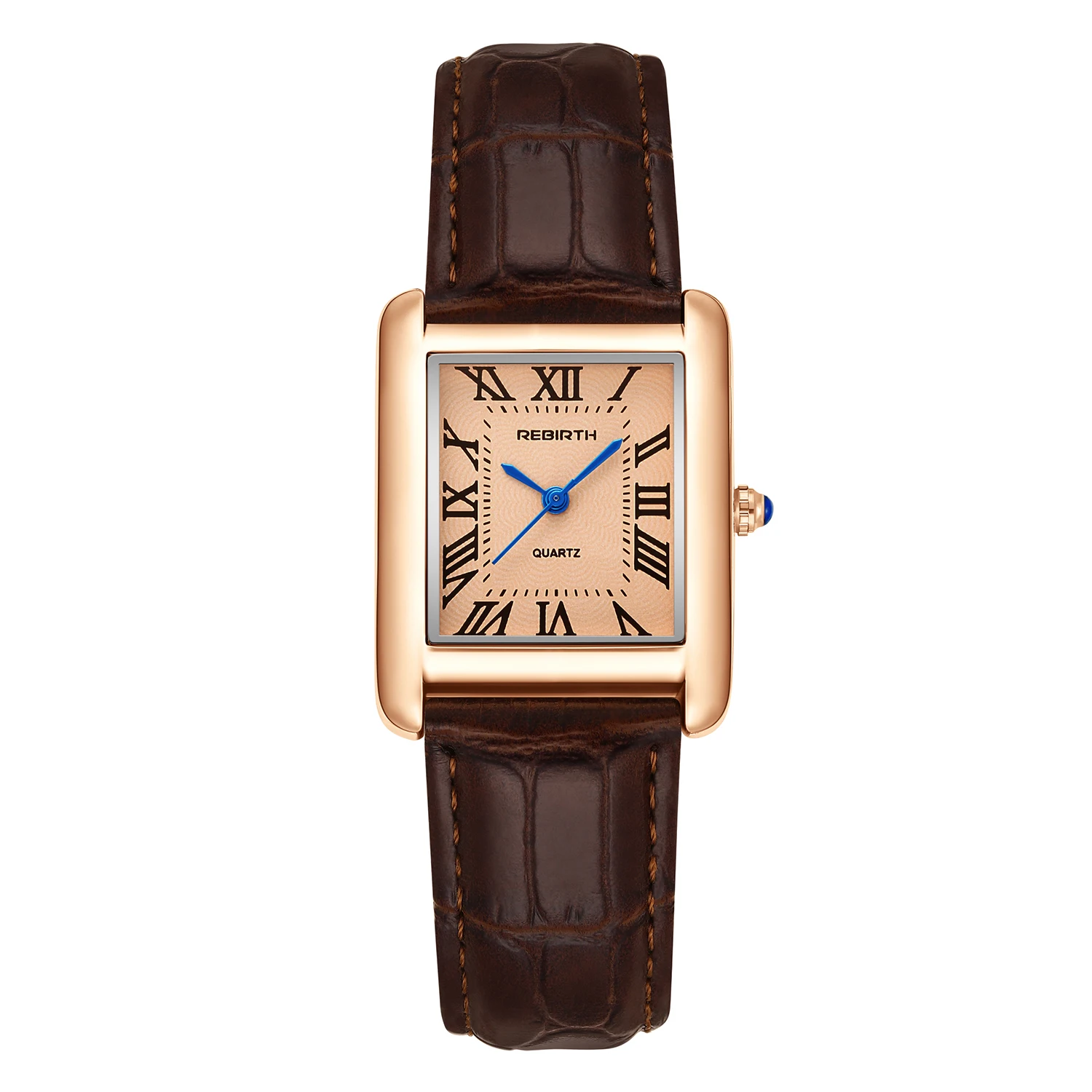 Rebirth 002 Fashion Retro Roman Scale Dial Quartz Wristwatch for Women Casual Watches Square Leather Fashionable Clock Gift