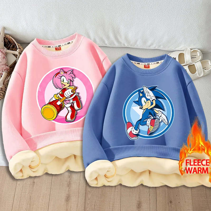 جديد سونيكس صوف الضأن جولة الرقبة هوديي للأطفال أنيمي الكرتون لطيف البلوز بنين بنات الشتاء أزياء Kawaii بلوزات