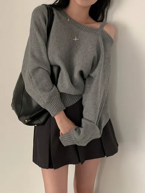 

Ele ey oulder-Bared Knitwear for Women Faionable mat Sle High-End Feeling Svel Sweater