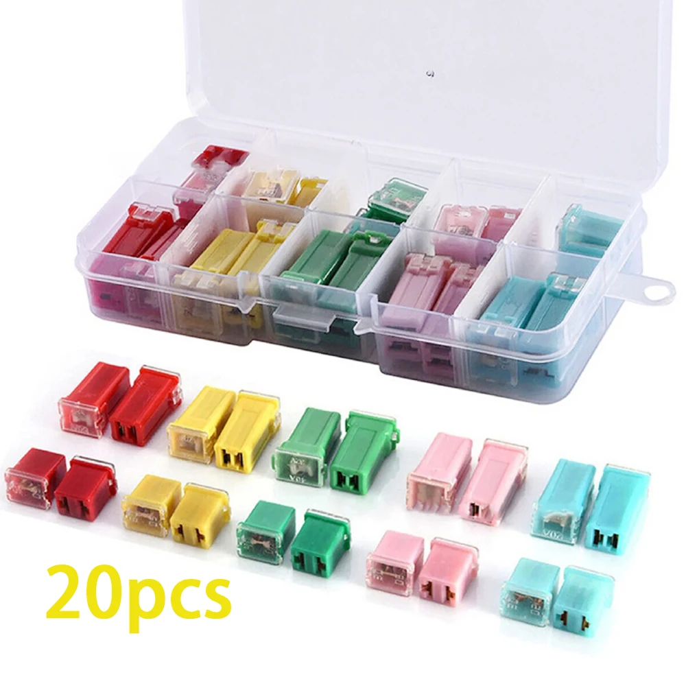 20PCS Jcase Fuse Assortment Kit 20-60A Automotive Low Profile Tall Box Shaped Micro Cartridge Fuses for Toyota Pickup Trucks Car