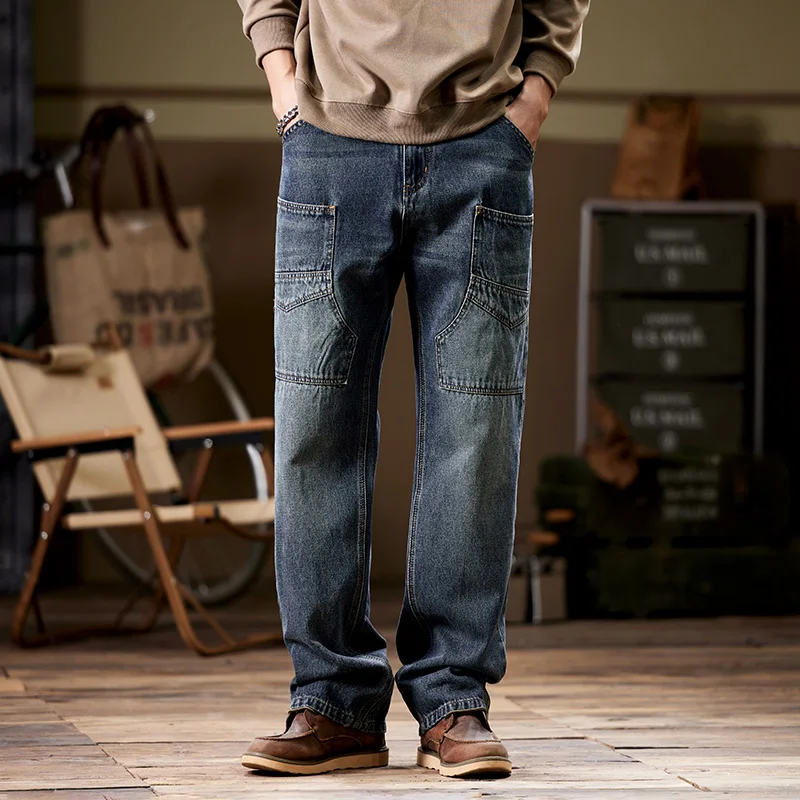 

Men's loose multi-pocket jeans Fashionable loose plus size men's jeans New autumn and winter models 28-44