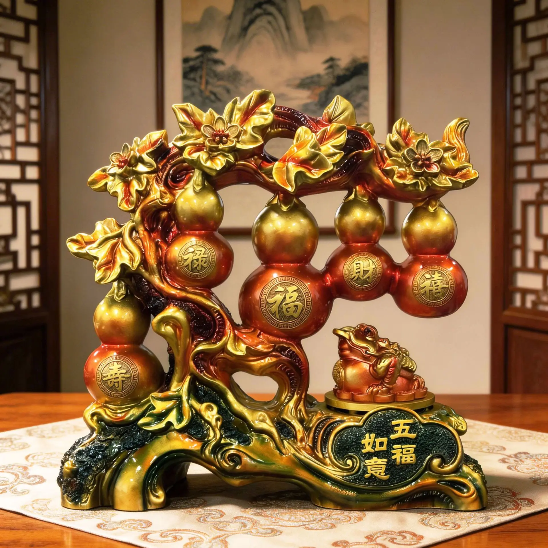 

PYJ Wufu Linmen gourd living room entrance lucky golden toad handicrafts housewarming decoration