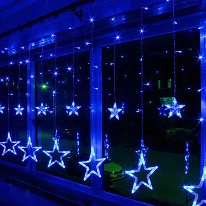 カーテンライトガーランド,クリスマススター,EUプラグ,室内装飾,新年,138LED,220v,2m, 6.5ft, 8モード