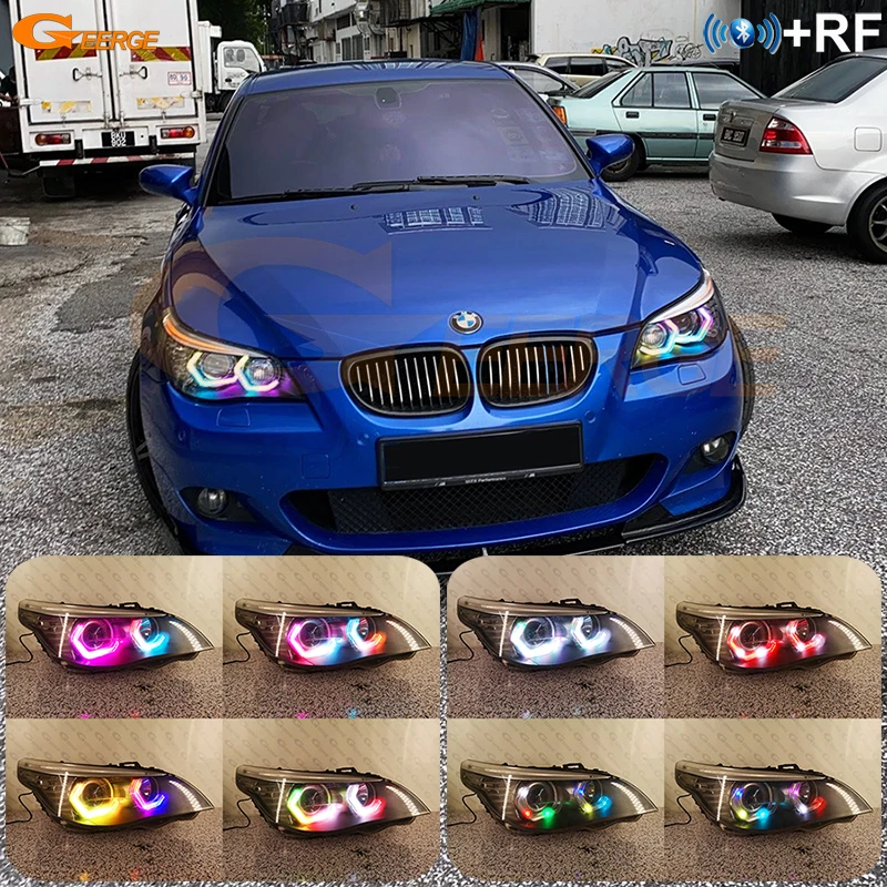 For BMW E60 E61 530i 535i 545i 550i M5 Concept M4 Iconic Style Hex Dynamic Revolving Multi Color RGB LED Angel Eyes Halo Rings