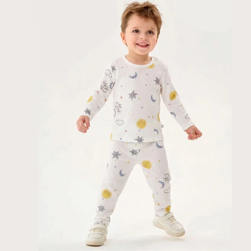 Soft Breathable Cotton Baby Children Pajamas Set Cute Cartoon Long Sleeve Home Sleepwear Set for 0-5 Years Old