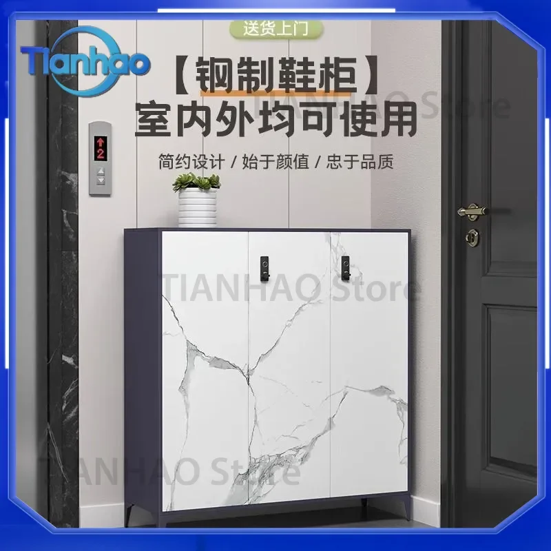 Steel Shoe Cabinet with Lock for Home Use 2025 New Metal Dustproof Simple Modern Porch Storage Large Capacity Installable