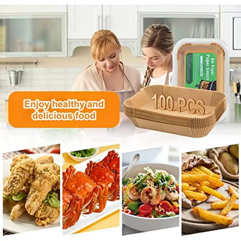50/100pcs Disposable Air Fryer Paper Non-Stick Kitchen Baking Airfryer Mat Oilproof Micro-wave Barbecue Pad Baking Paper image 4