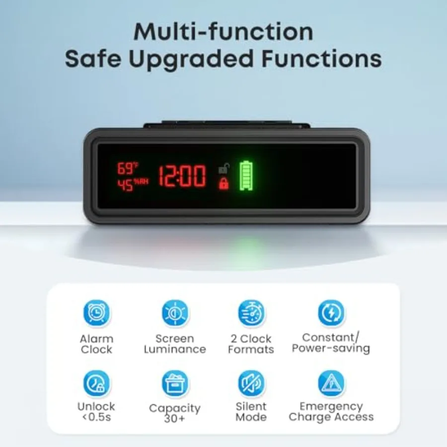 Biometric Fingerprint Gun Safe with Phone and Watch Wireless Charging 3 Quick Access Clock Handgun Safe with Adjustable Brightn view 3
