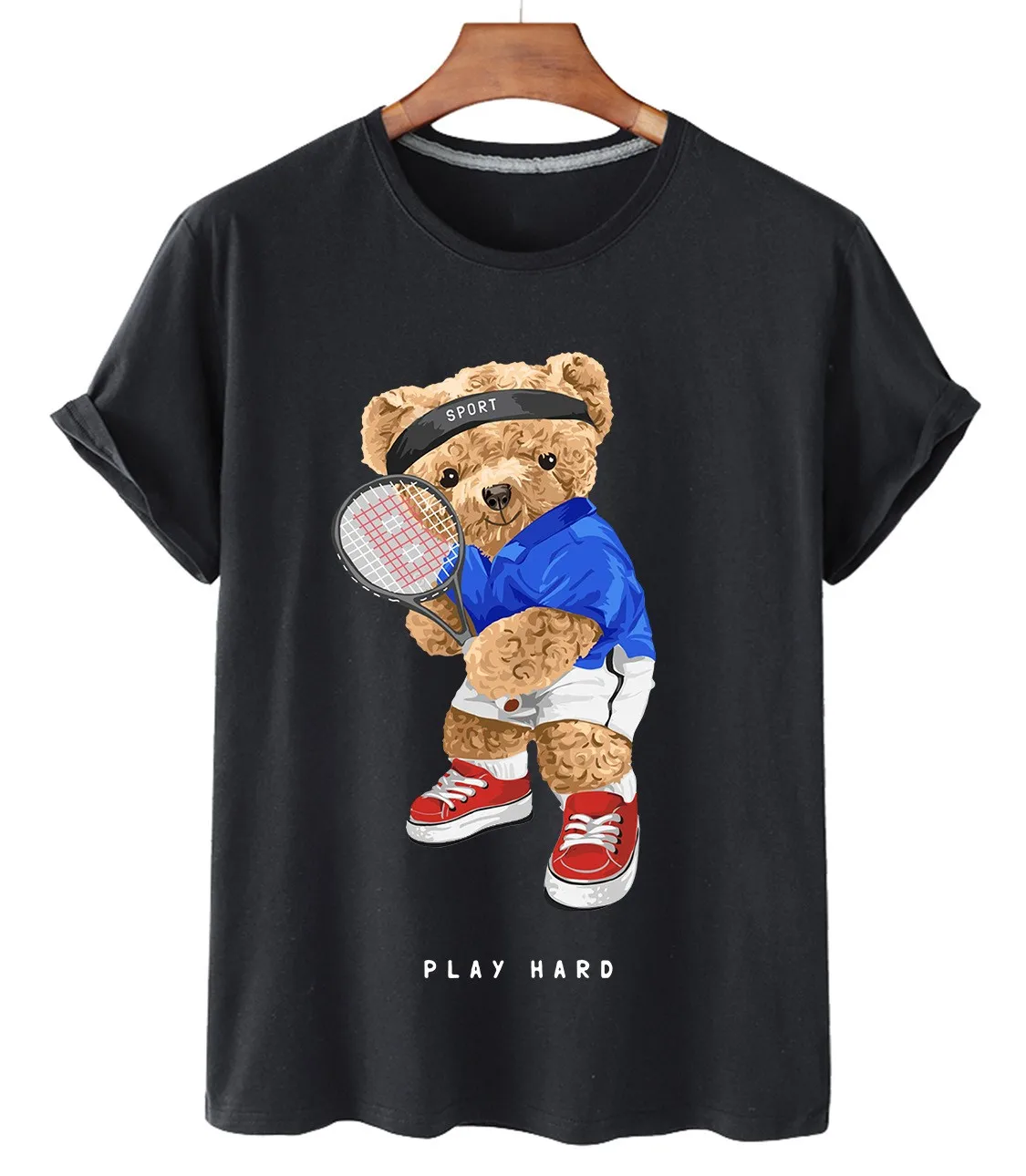 (Sport Bear Collection 3) 100% Cotton Short Sleeve T Shirt Women O Neck Men T Shirt Summer Oversized T Shirt Unisex T Shirt 4XL