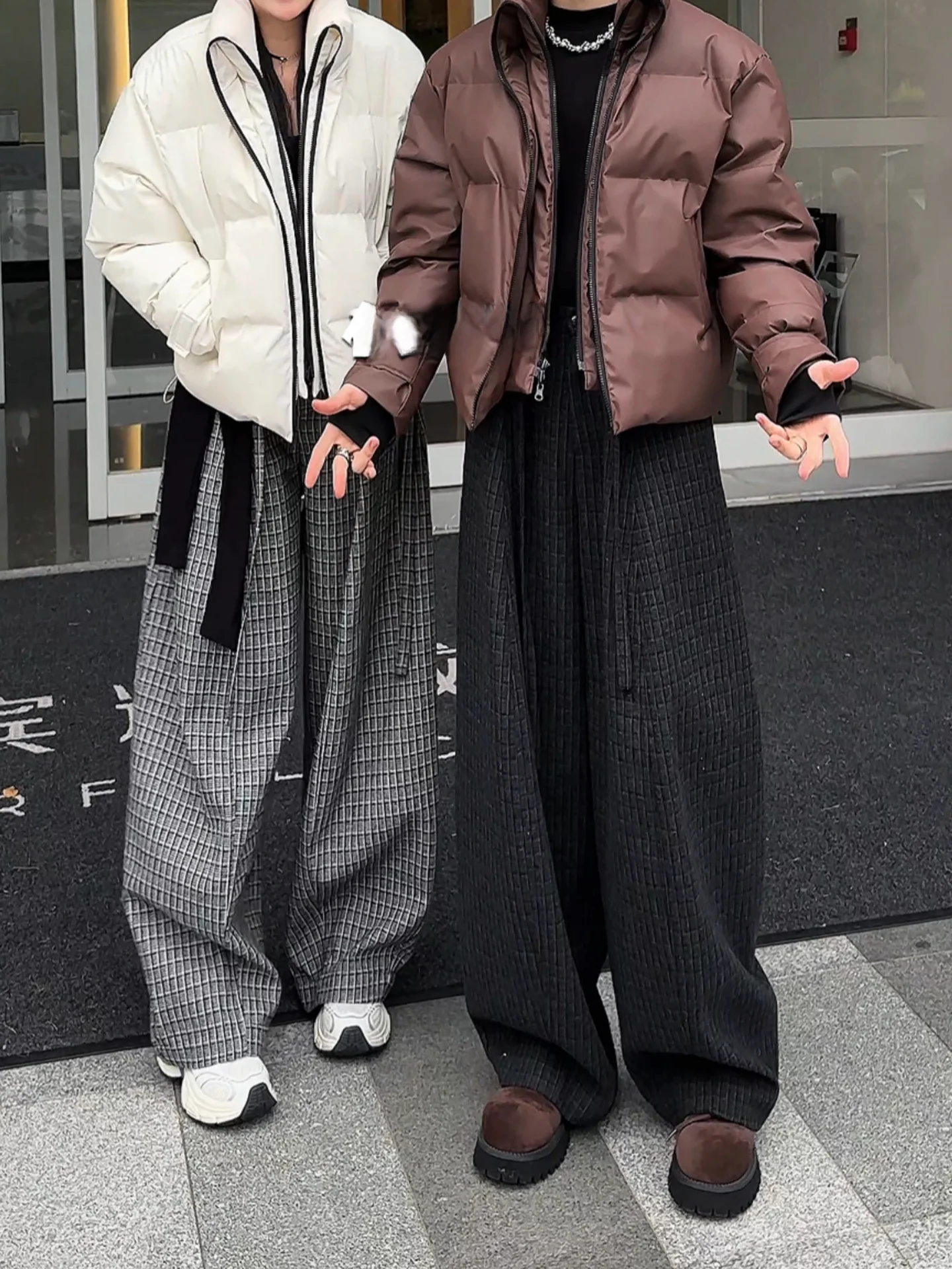 

Новые зимние повседневные брюки в клетку унисекс, универсальные, в американском стиле, модные, прямого кроя, из полиэфирного волокна