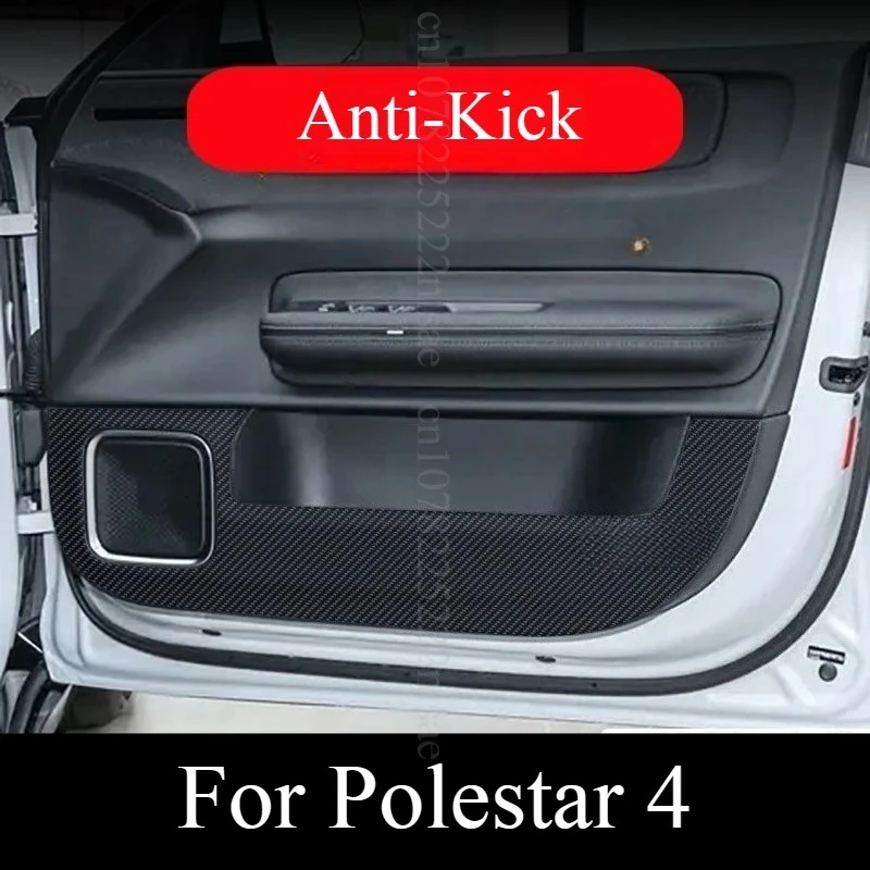 4Pcs Car Door Interior Stickers For Polestar 4 2025 Carbon Fiber Anti-Kick Mat Anti-scratch Leather Protection Mat