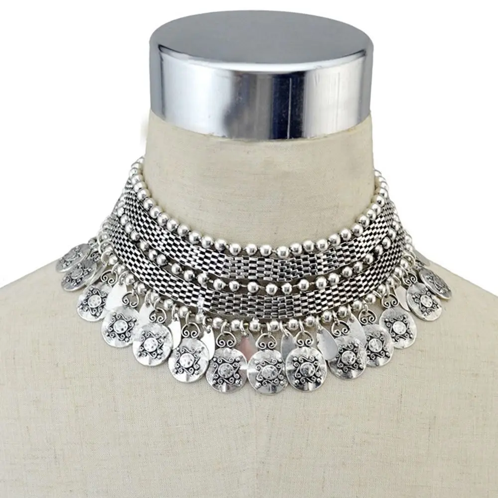 خمر بوهو هندسية سبيكة عملة شرابة قلادة القلائد مكتنزة موضة بوهيميا الغجر التركية القلائد مجوهرات العرقية