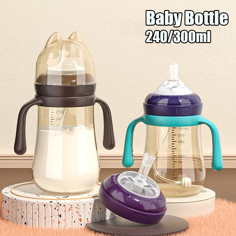

240/300ml Baby Bottles Weight Straw Toddler Milk Bottle With Non-Slip Handle Anti-Colic BPA Free Baby Breastfeeding Bottles