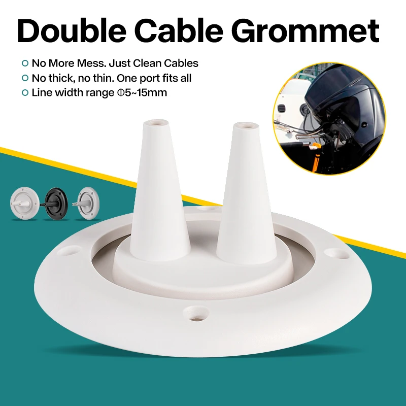 Double Cable Grommet Seal for Boat Steering RV Marine Wire Protector TPE Waterproof Cable Cover