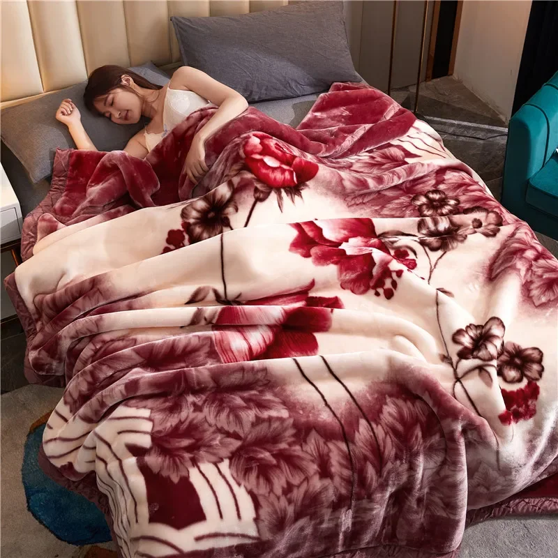 

Home Textiles Thick Warm Fluffy Blankets Super Soft Raschel Stitch Double Layer Winter Mink Throw Fat Quilts Double Blanket 이불