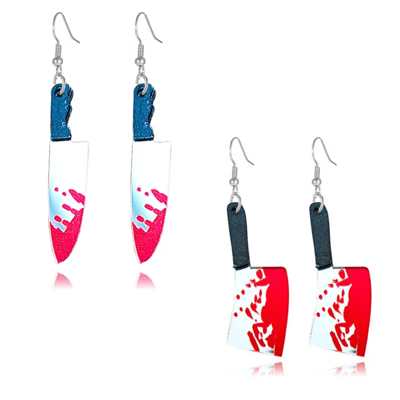 Fashion Gothic Bloody Knife Acrylic Earrings Funny Halloween Ghost Face Dangle Earrings for Women All Hallows' Day Jewelry Gifts