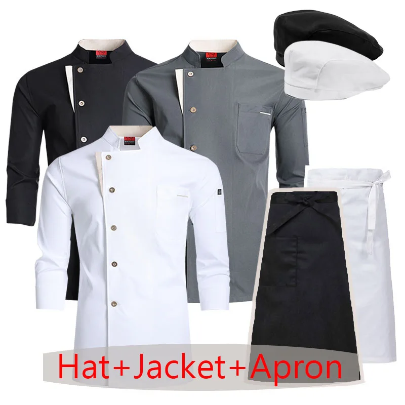 

Restaurant Cook Jacket and Apron Cap Food Service Kitchen Cooking Costume Pizzaiolo Chef Uniform Bakery Cafe Waiter Work Shirts
