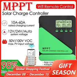 12V 24V Wifi MPPT System paneli słonecznych Kontroler ładowania akumulatora PV Regulator podwójny USB 10A 20A 30A 40A 50A 60A Kontroler słoneczny