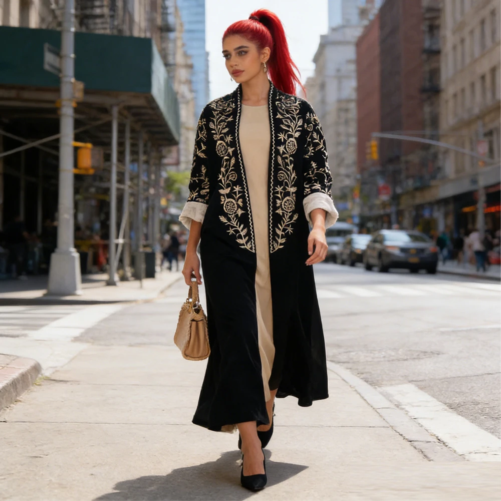 

Рамадан Дубай: Вышитая абайя, женское мусульманское платье, одежда для Ид, исламская одежда, турецкий кафтан, кимоно, кардиган, бархатный халат, кебая, джалабия