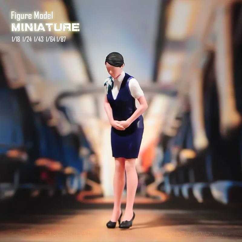 Miniature 1/87 1/64 1/43 1/24 Airline Stewardess Figure Female Street Scene Sand Table Photography Model for Aircraft Airplane