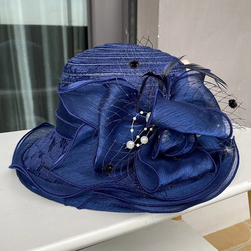 2025Damen Fascinator Millinery Kirchenhut Elegante Schleife Breite Krempe Eimerhüte Kentucky Derby Fedora Damen Sommer faltbare Sonnenkappe – Detail 13