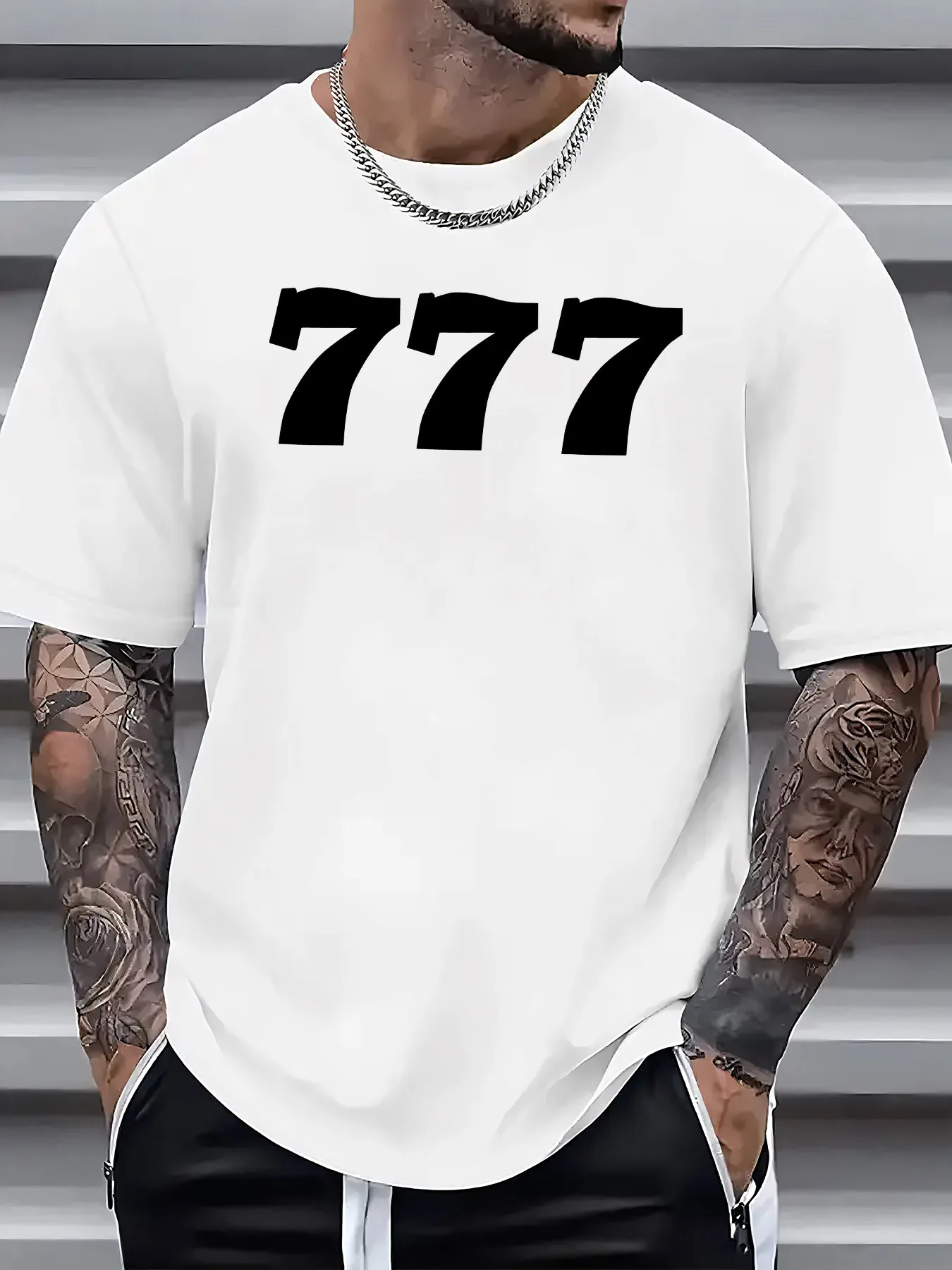 

Men'S Casual T-Shirt with a Unique 777 Print Short Sleeve Round Neck T-Shirt Stylish And Versatile Trendy Print Short Sleeves