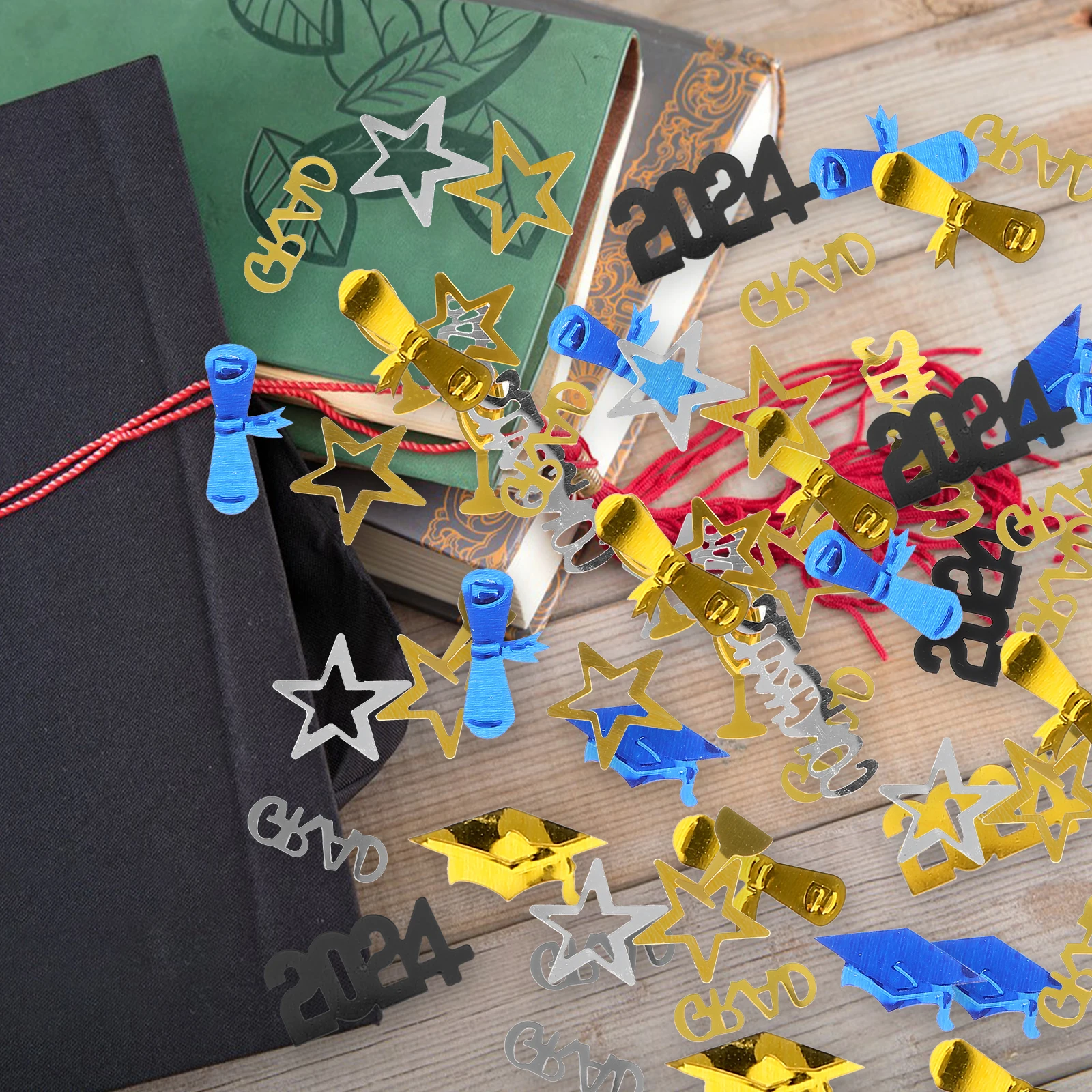 

2 Bags 2024 Funny Confetti Party Decor Black Gold Graduation Centerpieces Confetti Silver Goblet Table Scatter Festive