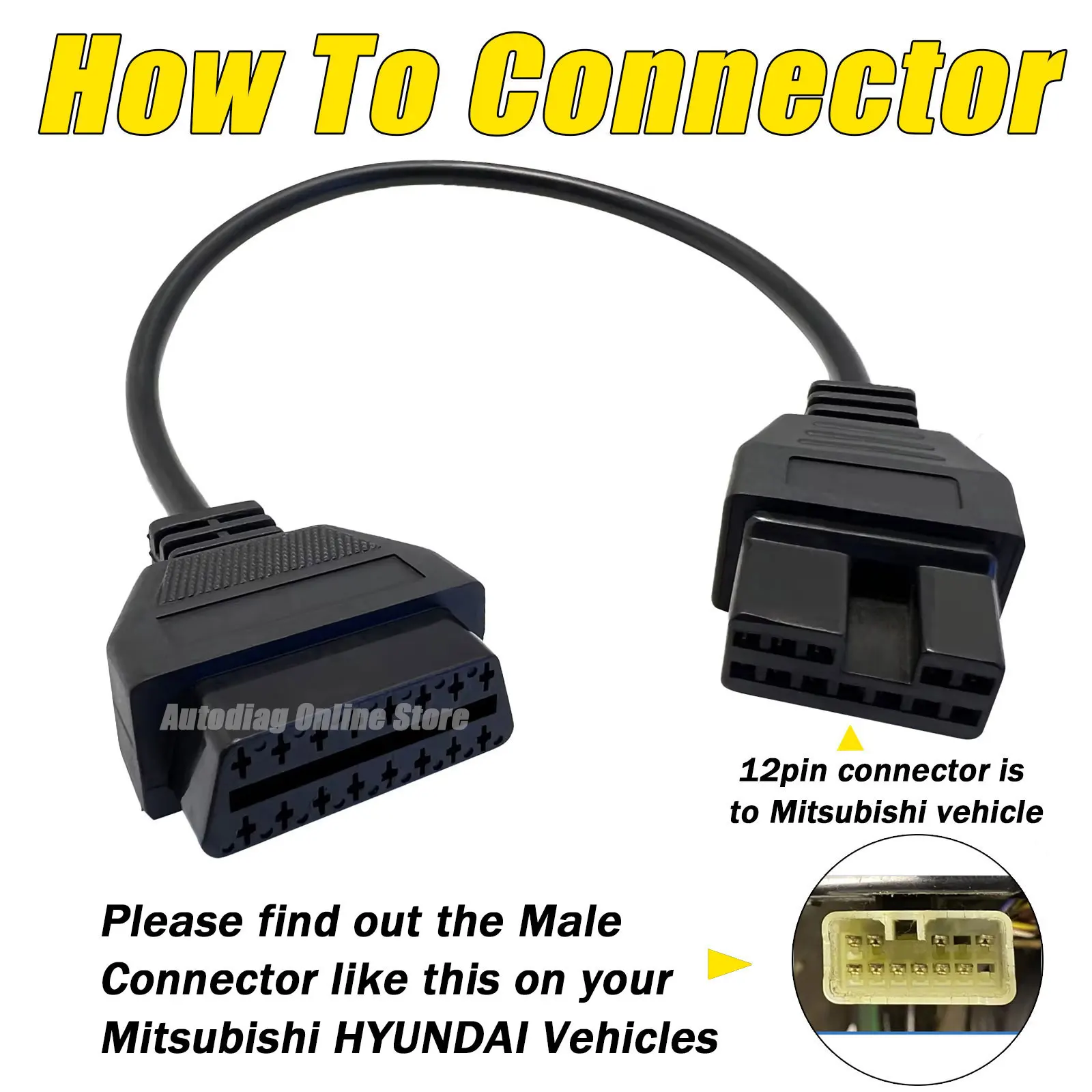 미쓰비시 현대용 OBD2 케이블 12핀 OBD1에서 OBD2로 변환 어댑터 OBD2 진단 커넥터 OBD1 연장 케이블 ELM327 호환