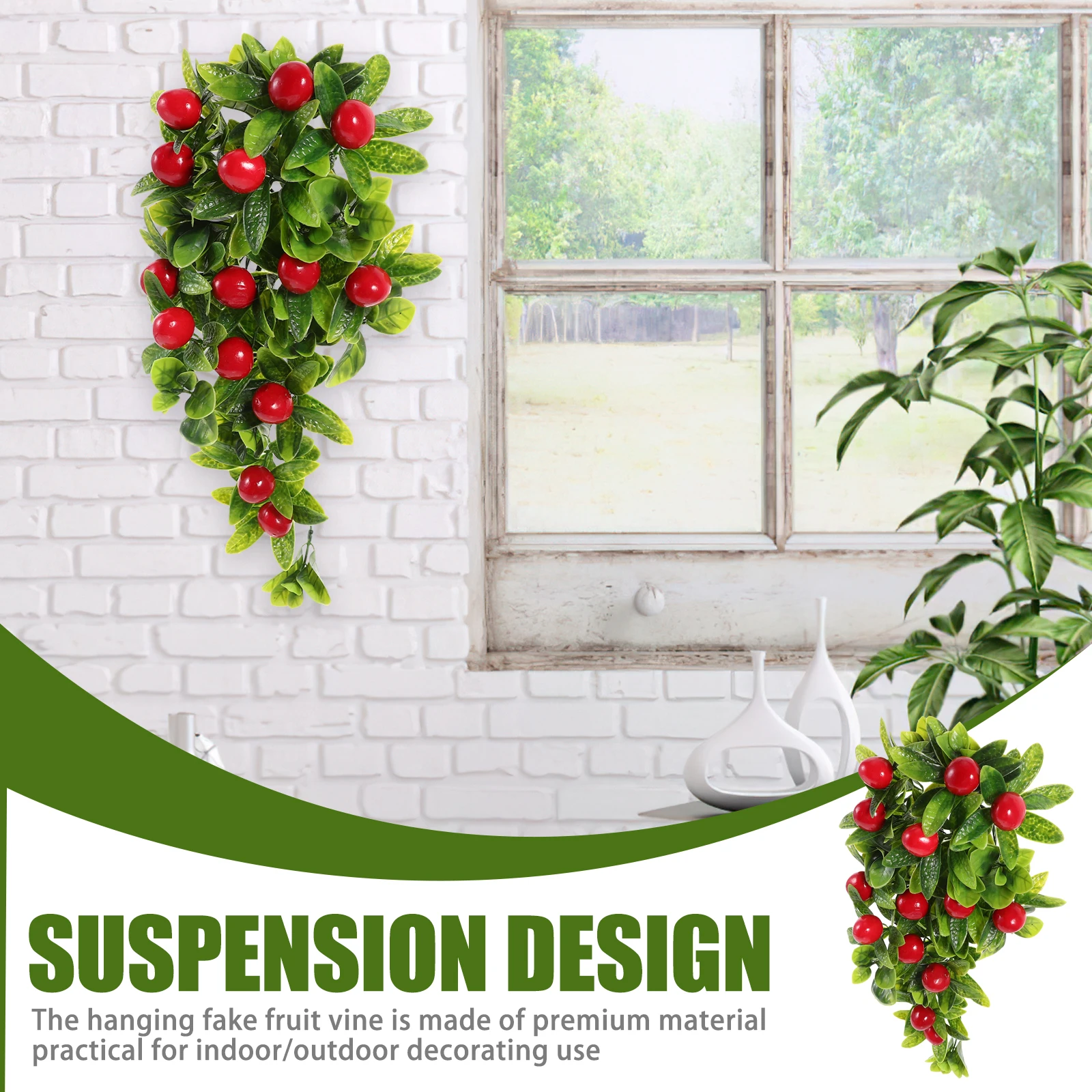 

Simulated Green Leaf Fruit Vine Artificial Hanging Decor for Indoor Outdoor Party Wall Door Decoration Fake Plant Rattan Adorn