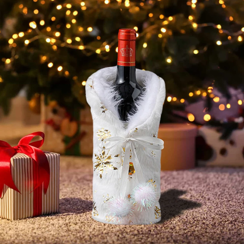 Plush Christmas Wine Bottle Cover Handmade Christmas Wine Bottle Sleeve Cute Christmas Wine Bottle Bags Party Decorations