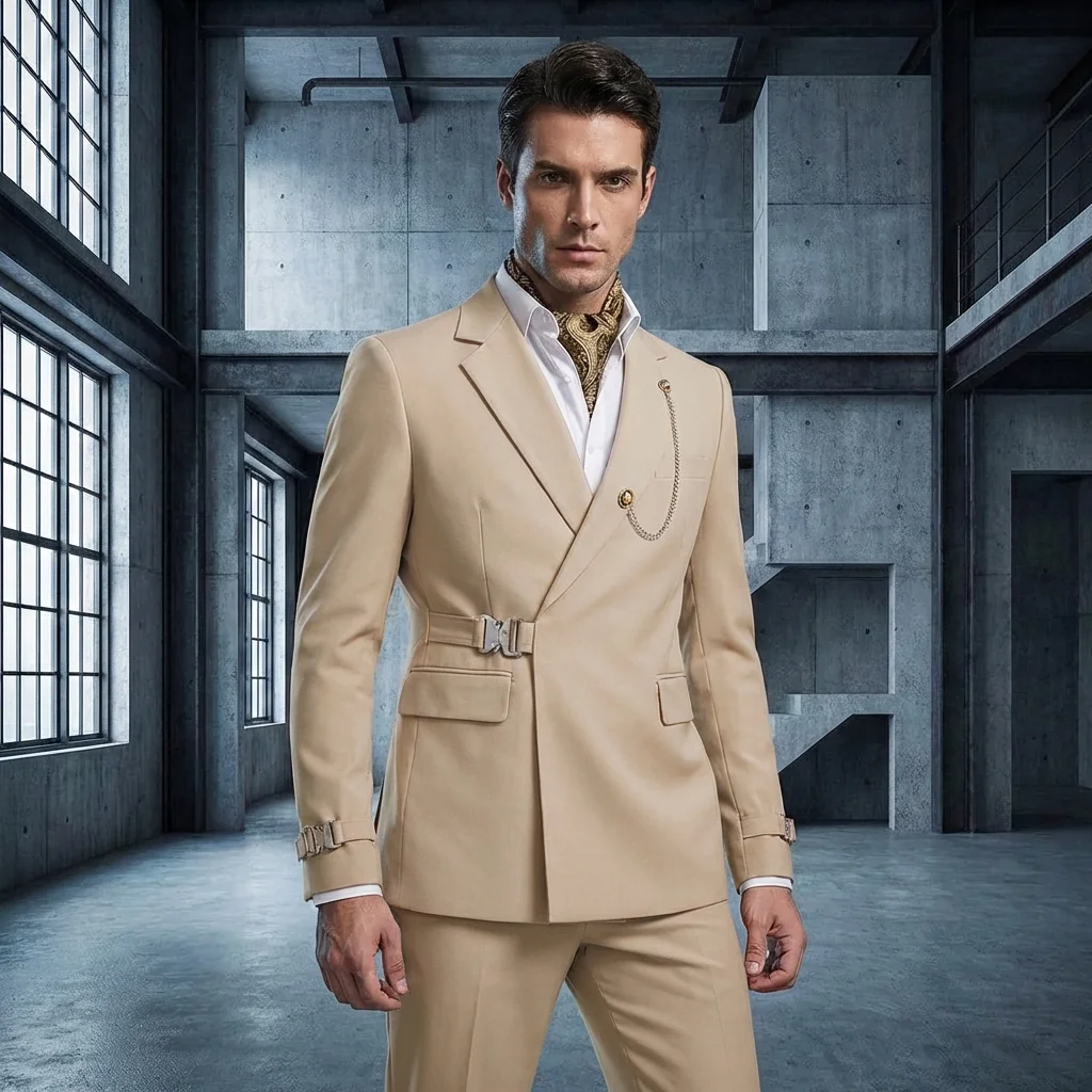 

Men Suit Metal Double Breasted Jacket Pants Tailored Duckle Business Blazers Man Slim Suits Banquet Men's Formal Dress