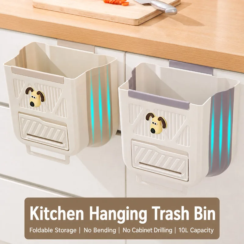 Wall-mounted Trash Can Cream Style Thickened Foldable Large-capacity Kitchen Waste Storage Bin Household Kitchen Trash Can