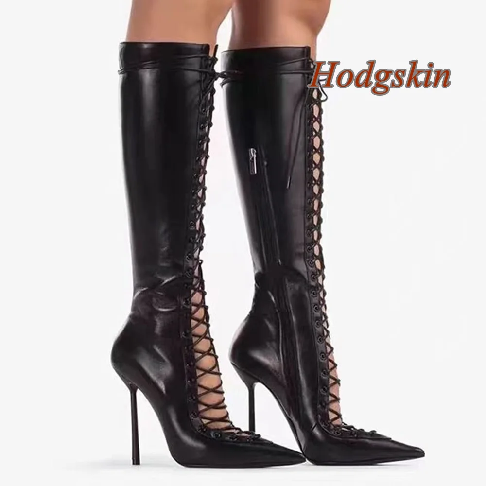 

Hollow Pointed Toe Cross Tied Boots Stiletto High Heel Solid Side Zipper Pumps Fashion Casual 2025 New Arrivals Spring Pumps