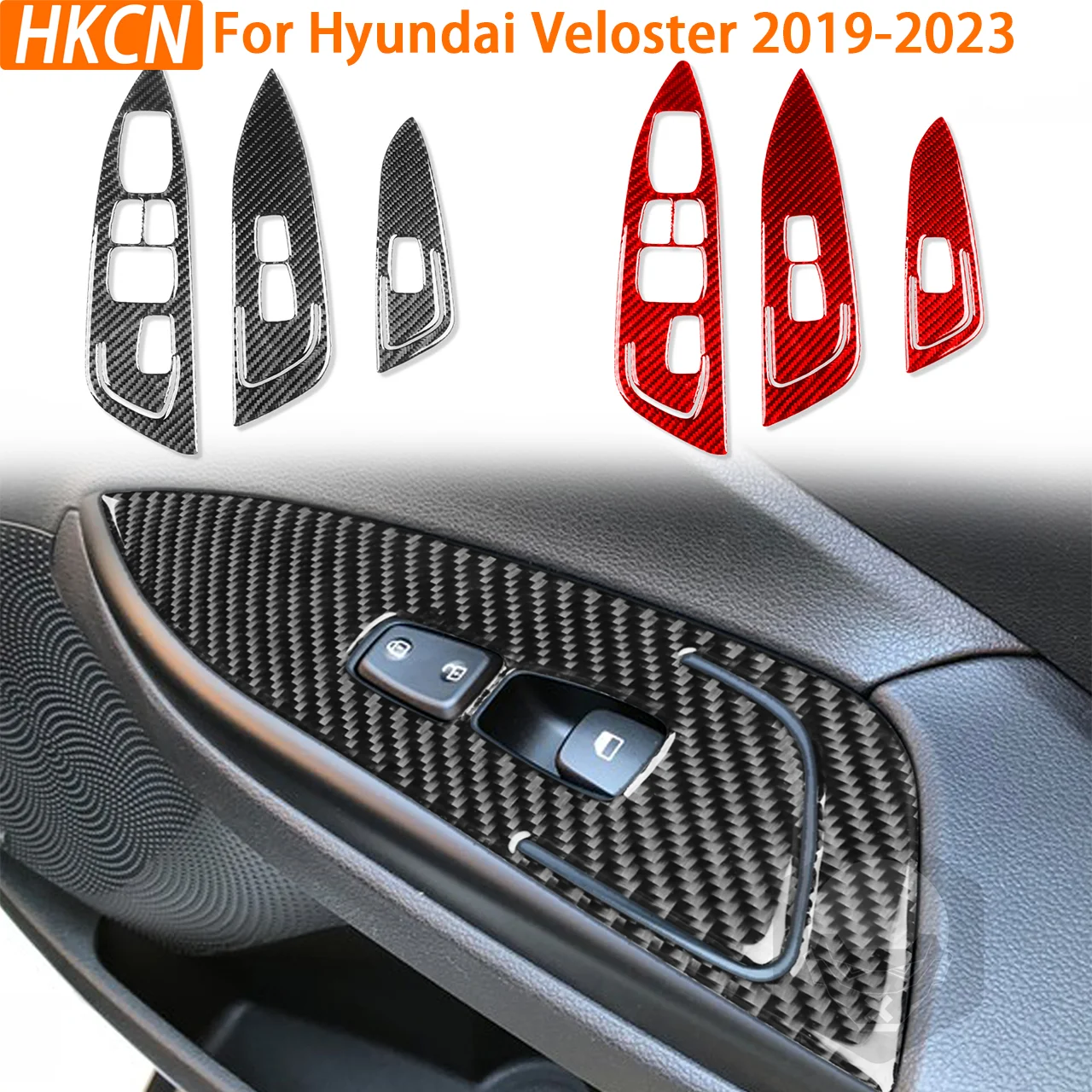 For Hyundai Veloster 2019-2023 Carbon Fiber Car Interior Accessories Window Lift Switch Panel Covering Decorative Stickers
