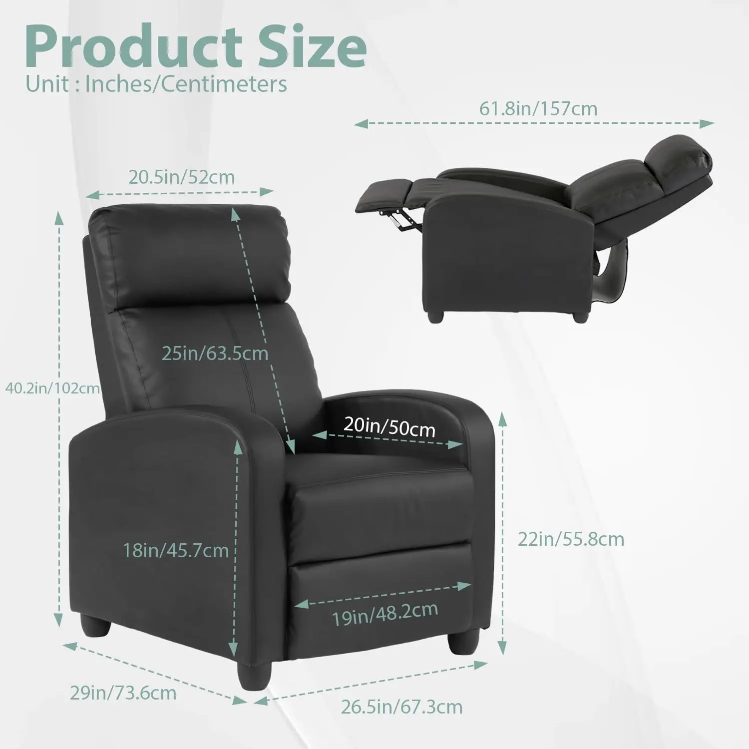 

Recliner Chair Recliner Sofa Modern Reclining Chair W/Footrest Backrest Breathable Padded Pu Leather Single Sofa Home Theater